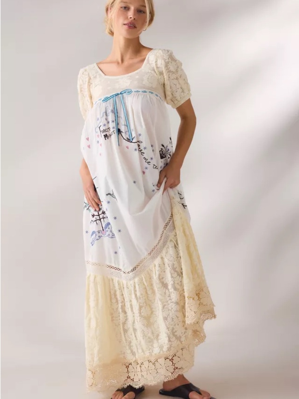 Kimchi Blue Size XL Embroidered Babydoll Maxi Ever After Dress with Lace Accents - Picture 4 of 4